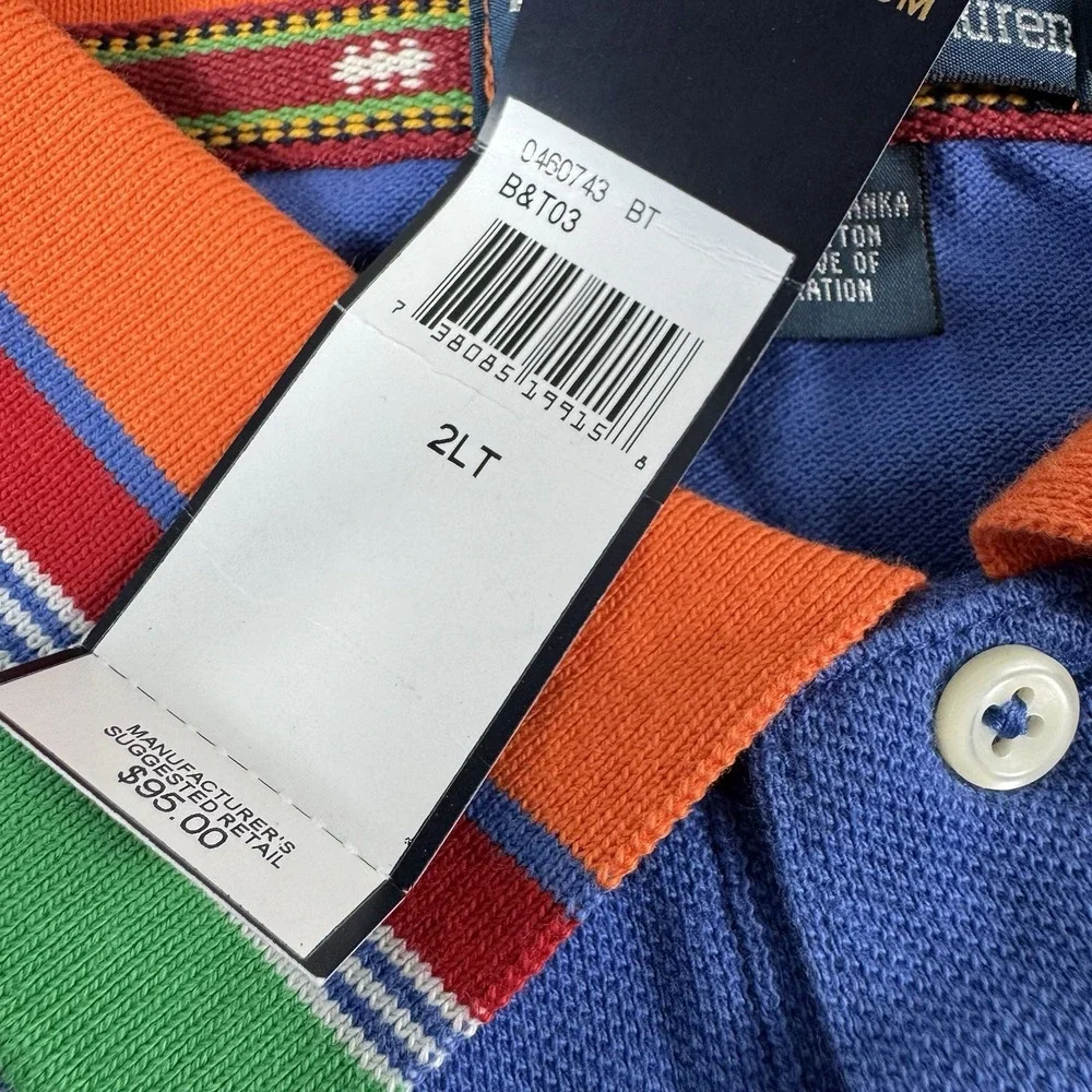 Polo Ralph Lauren Blue Multicolor VTG Y2K Cotton Polo‎ Shirt Size 2XLT NWT